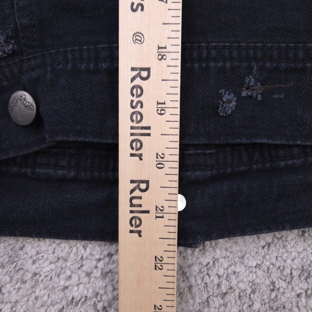 Free People Denim Jacket Womens XS Hoodie Vest Black Gray Biker Moto Button Up - Picture 12 of 12